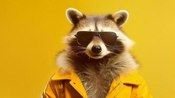 Generative AI, Cool Raccoon Stylish Shades on Pastel Playground photo