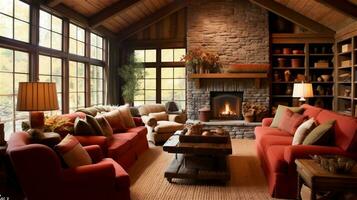 Generative AI, Rustic Living Room with Natural Materials and Warm Colors photo