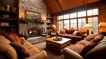 Generative AI, Rustic Living Room with Natural Materials and Warm Colors photo