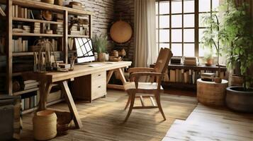 Generative AI, Cozy Home Office with Rustic Charm photo