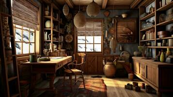 Generative AI, Cozy Home Office with Rustic Charm photo