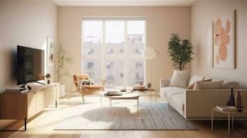 Generative AI, Scandinavian Minimalist Living Room photo