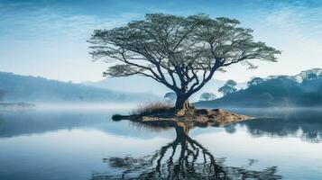 Generative AI, Tranquil Reflections Serene Lakes in Varied Settings photo
