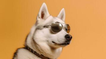 Generative AI, Cool Canine Vibes Siberian Husky Sporting Sunglasses photo