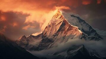 generativo ai, majestuoso majestad un cautivador ver de nevado picos foto