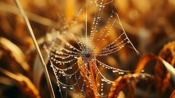 Morning Dew on Spiderwebs, Generative AI photo