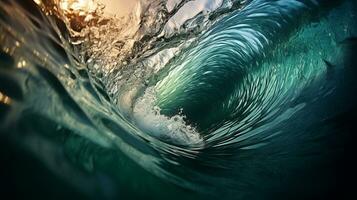 generativo ai, eufórico hincha montando olas en surfistas paraíso foto