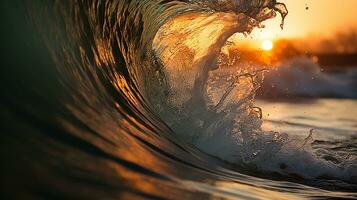 generativo ai, eufórico hincha montando olas en surfistas paraíso foto