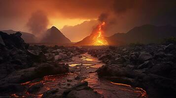 Generative AI, Fiery Eruptions Capturing the Striking Beauty of Volcanic Landscapes photo