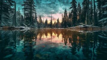 Generative AI, Mirrored Serenity Capturing the Mesmerizing Water Reflections photo