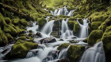 Generative AI, Cascading Symphony Capturing the Graceful Flow of Waterfalls photo