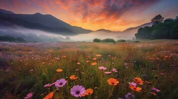 Generative AI, Enchanted Blooms A Vibrant Tapestry of Wildflower Meadows photo