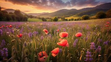 generativo ai, encantado floraciones un vibrante tapiz de flor silvestre prados foto