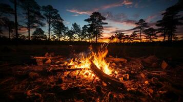 Capturing the Magic Campfire at Dusk , AI Generative photo