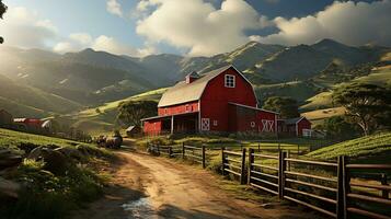 Countryside Barn A Picturesque Gem Amidst Green Fields, AI Generative photo