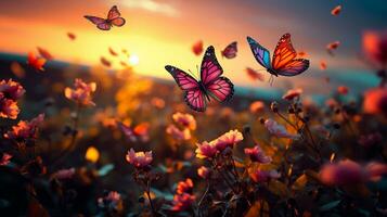 Capturing Nature's Beauty Meadow with Colorful Butterflies, AI Generative photo