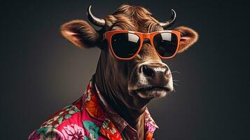 Bull in Hawaiian Shirt and Sunglasses, AI Generative photo