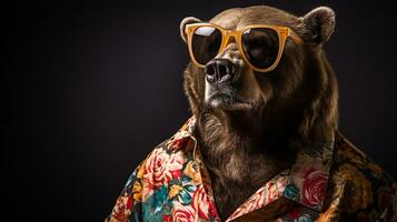 Bear's Half-Body  Shoot with Hawaiian Shirt and Sunglasses, AI Generative photo