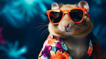 Hamster's Hawaiian Shirt and Sunglasses Magazine Cover, AI Generative photo