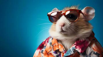 Hamster's Hawaiian Shirt and Sunglasses Magazine Cover, AI Generative photo