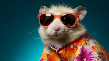 Hamster's Hawaiian Shirt and Sunglasses Magazine Cover, AI Generative photo