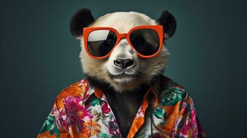 Panda in Hawaiian Shirt and Sunglasses Half Body Photoshoot, AI Generative photo