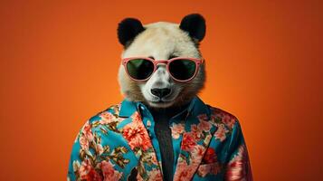Panda in Hawaiian Shirt and Sunglasses Half Body Photoshoot, AI Generative photo