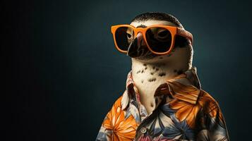 Trippy Penguin Half-Body Photoshoot for Top Fashion, AI Generative photo