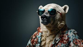 Polar Bear in Hawaiian Shirt and Sunglasses Half Body, AI Generative photo