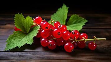 AI Generative, Currant Photograph on Wood Background with Copy Space photo