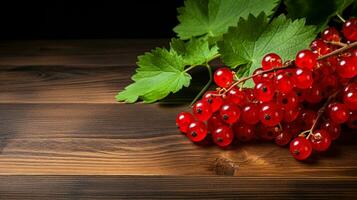 AI Generative, Currant Photograph on Wood Background with Copy Space photo