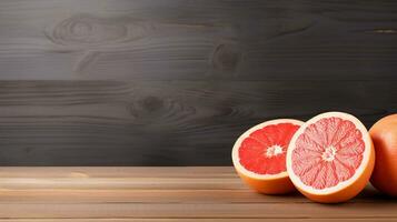 AI Generative, Studio-Lit Grapefruit on Elegant Wood Background photo