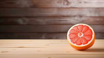 AI Generative, Studio-Lit Grapefruit on Elegant Wood Background photo