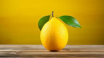 ai generativo, delicioso limón en un de madera antecedentes con amplio Copiar espacio foto