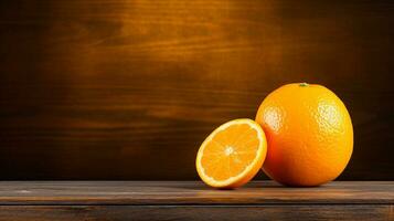 AI Generative, Photograph of a Delicious Orange on Wooden Background photo