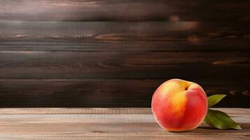 AI Generative, Photograph of a Delicious Peach on Wood Background photo