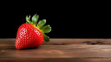 AI Generative, Strawberry Tempting Delight with a Wooden Backdrop photo