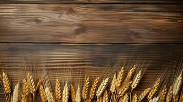 Photograph of Wheat Grain with Studio Lighting on Wood Background, AI Generative photo