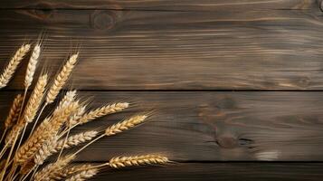 Photograph of Wheat Grain with Studio Lighting on Wood Background, AI Generative photo