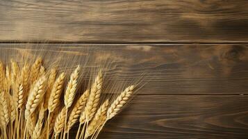 Photograph of Wheat Grain with Studio Lighting on Wood Background, AI Generative photo