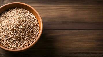 Buckwheat Grain on Wood Background with Copy Space, AI Generative photo