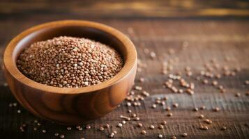 Buckwheat Grain on Wood Background with Copy Space, AI Generative photo