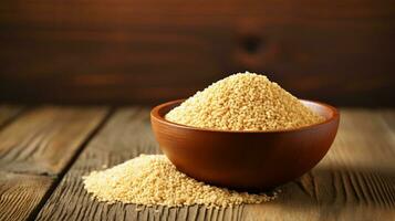 Bulgur Grain Photograph with Studio Lighting on Wood Background, AI Generative photo