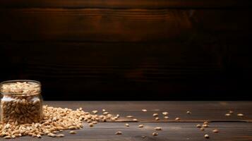 Emmer Grain Photograph with Studio Lighting on Wood Background, AI Generative photo