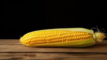 Photograph of Maize Corn Grain on Wood Background with Copy Space, AI Generative photo