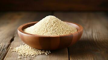 Quinoa Grain Photograph on Wooden Background with Ample Copy Space, AI Generative photo