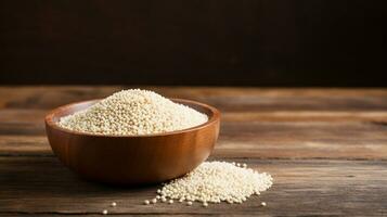 Quinoa Grain Photograph on Wooden Background with Ample Copy Space, AI Generative photo