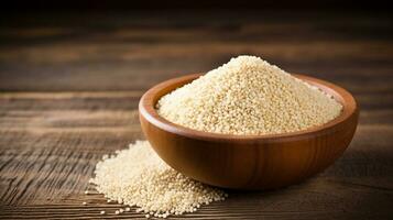 Quinoa Grain Photograph on Wooden Background with Ample Copy Space, AI Generative photo