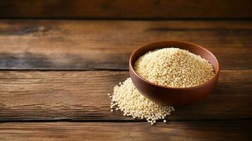 Quinoa Grain Photograph on Wooden Background with Ample Copy Space, AI Generative photo