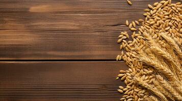 Barley Grain Photograph on Wooden Background, AI Generative photo